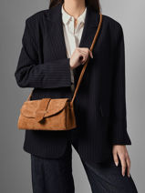 Sac Bandoulire M Agnes Cuir Velours Etrier Marron agnes EAGV205M-vue-porte